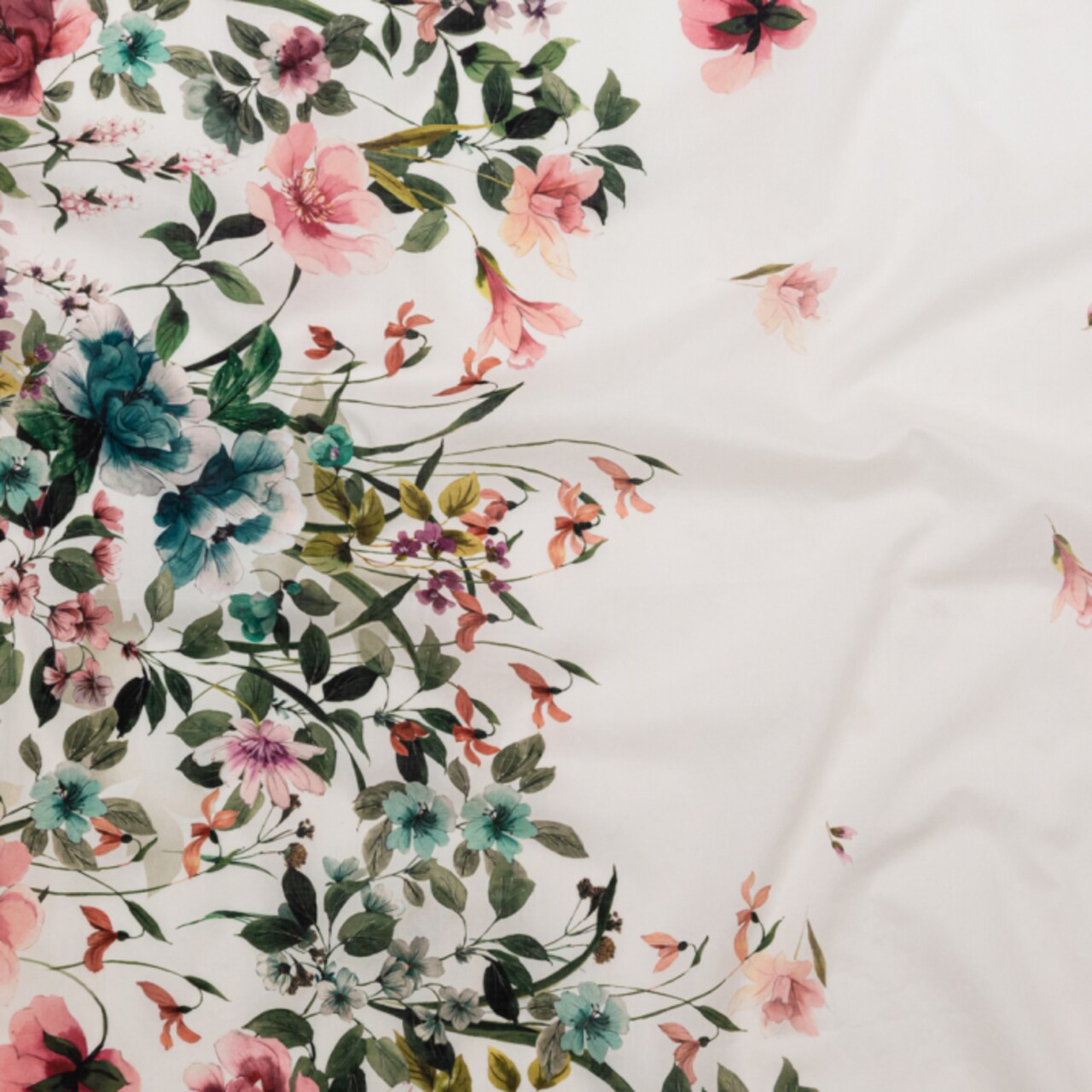 1 Yard Cotton Voile White and Green Floral Border Frolicking Florescence Print Serengeti Collection